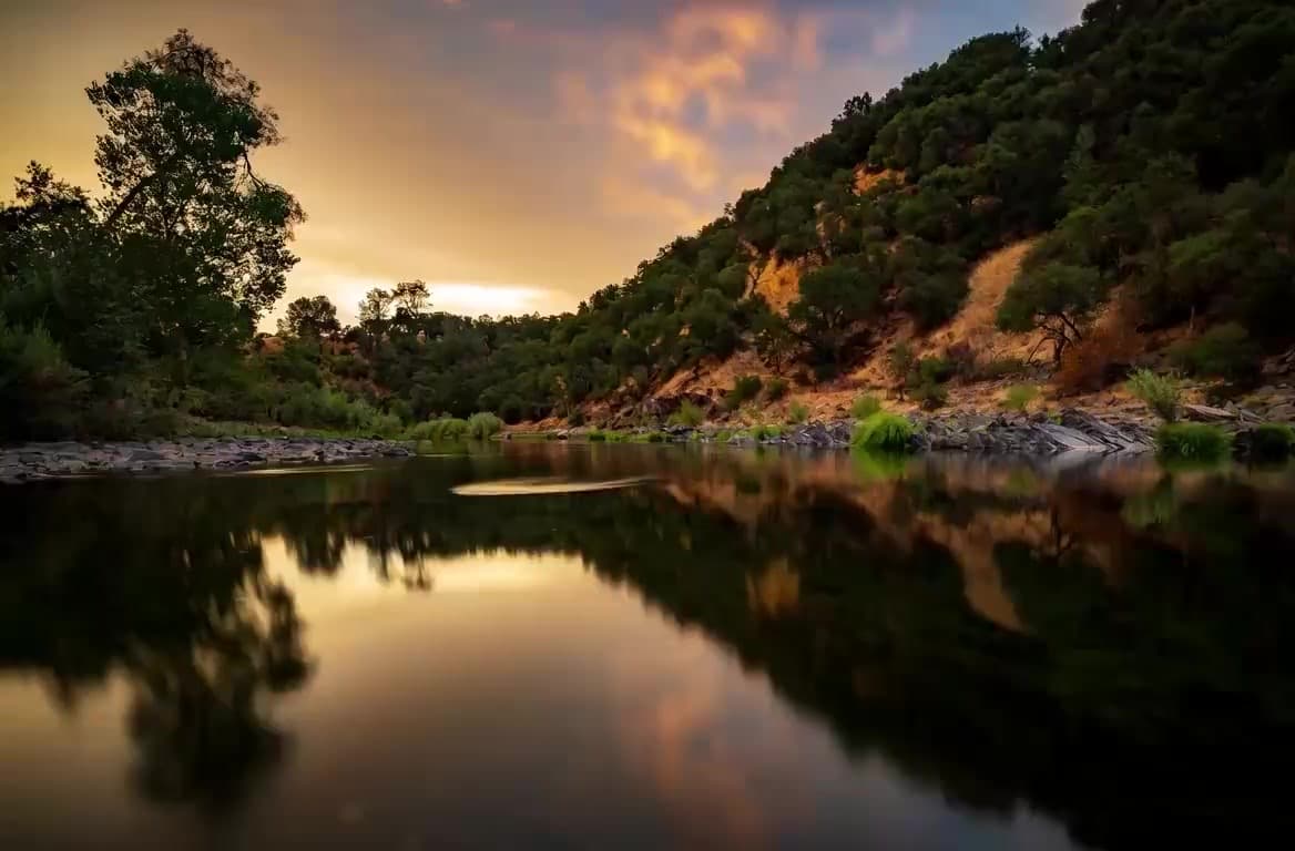 The Cosumnes River canyon at Cosumnes River Ranch, looking upstream into the Sierra foothills